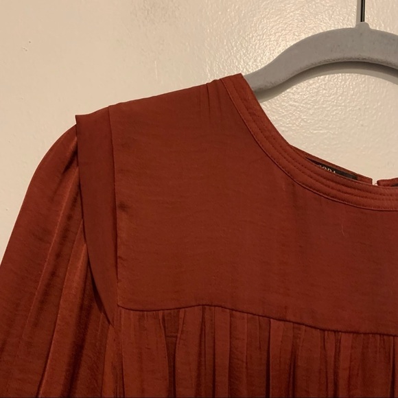Scotch and Soda Drop Waist Satin Burgundy Ruffle Dress - Picture 4 of 9